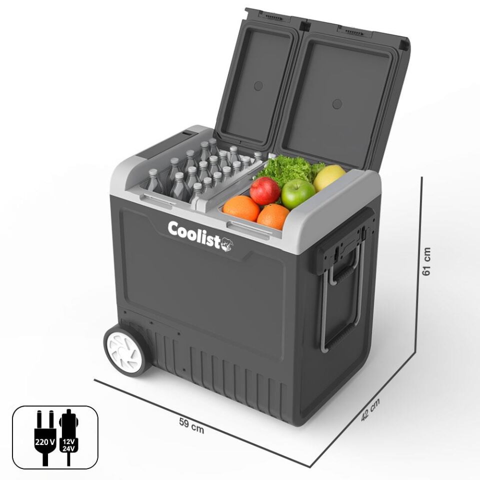 Coolist CLK65W 12/24Volt 220Volt 65 Litre Çift Bölmeli Tekerlekli Outdoor Kompresörlü Oto Buzdolabı/Dondurucu