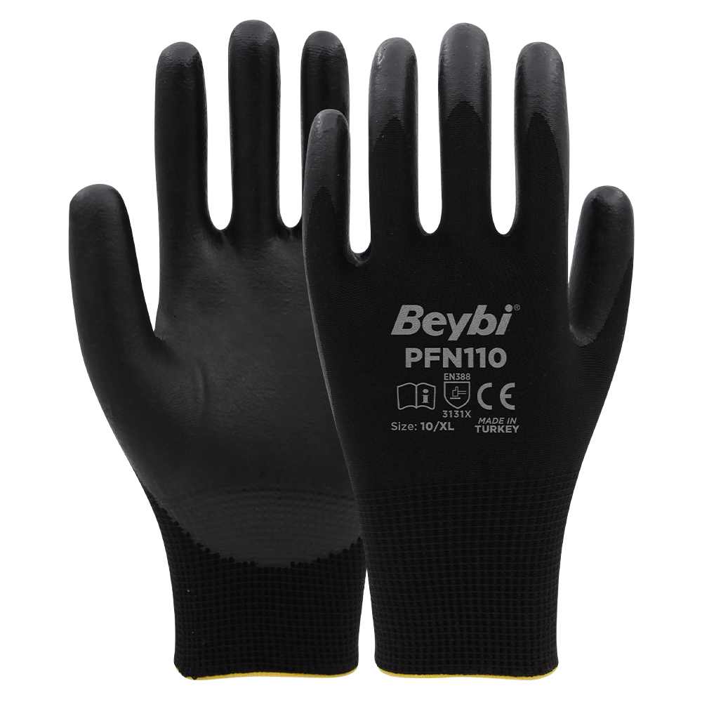 BEYBİ PFN110 Siyah Köpük Nitril Eldiven No.9