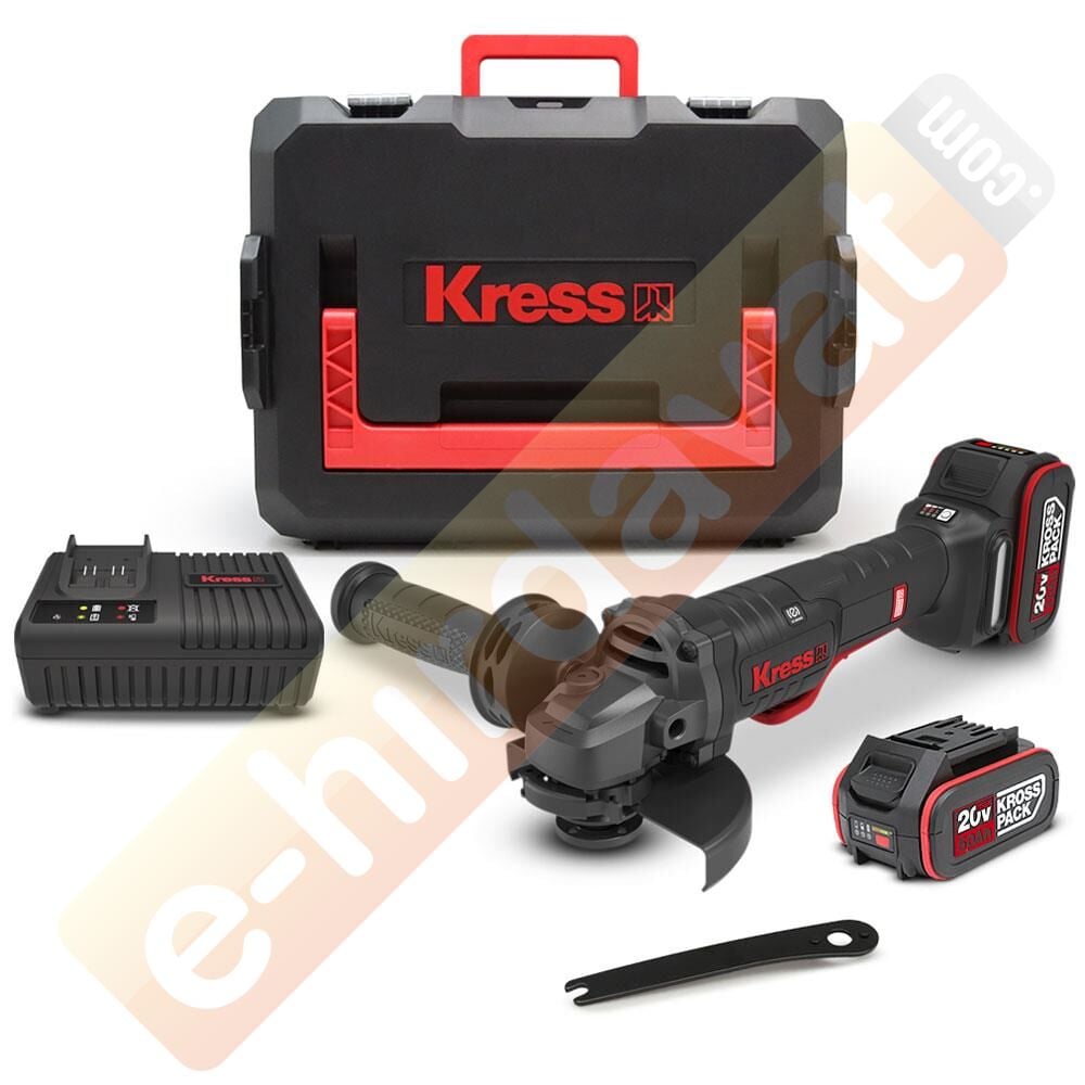 Kress KUH04.1 20Volt 5.0Ah. Li-ion Çift Akülü 125mm Kömürsüz Profesyonel Devir Ayarlı Alttan Tetikli Avuç Taşlama