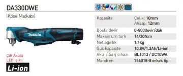 Makita DA330DWE Akülü Köşe Matkabı