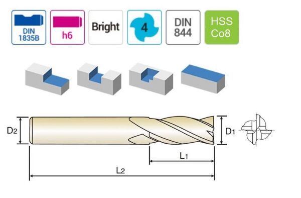 YG-1 HSS-Co8 Parmak Freze Bıçağı 16 mm (4 Ağızlı)