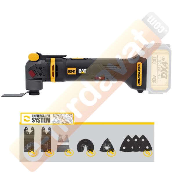 CAT DX41B 18Volt Kömürsüz Profesyonel Çok Amaçlı Devir Ayarlı Raspalama+14 Adet Aksesuar (Akü Dahil Değildir)