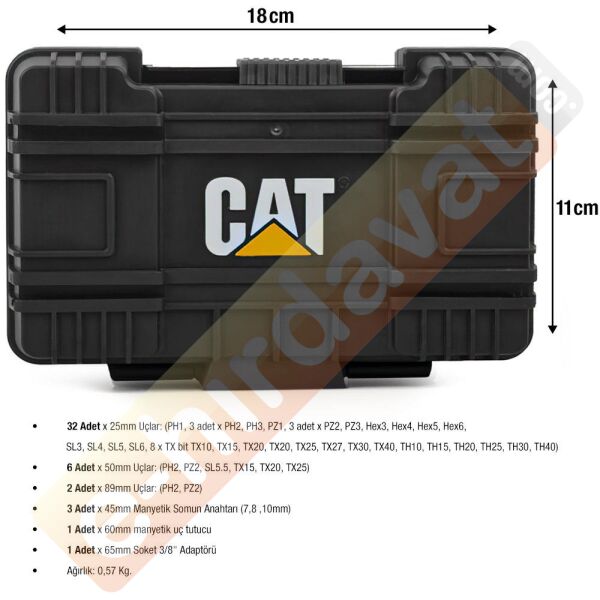 CAT DA01902 45 Parça Manganez Fosfat Alaşımlı Vidalama Uç Seti