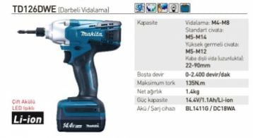Makita TD126DWE Akülü Darbeli Matkap Vidalama