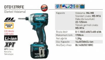 Makita DTD137RFE Akülü Darbeli Matkap Vidalama