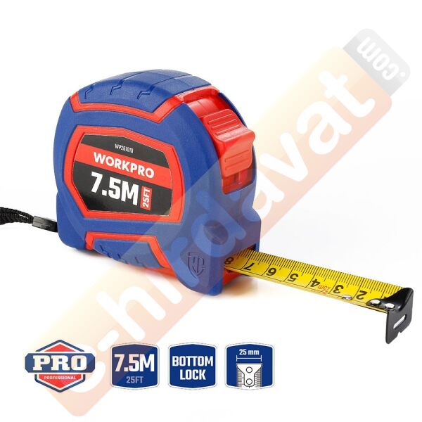 WORKPRO WP261010 7,5Mx25mm/25Ft. Naylon Kaplama Sarı Çelik Şerit Metre