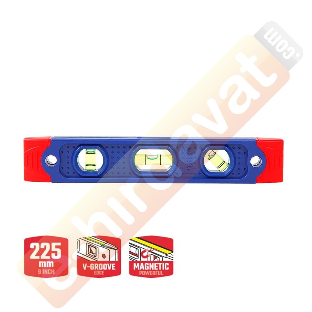 WORKPRO WP262038 225MM Manyetik Şoka Dayanıklı Torpedo Su Terazisi