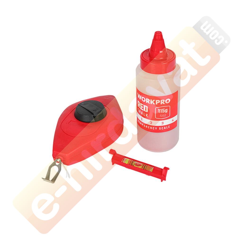 WORKPRO WP329019 Çizim İpi Seti 115gr Kırmızı Çizim İpi Boyası + Mini Su Terazisi + 30M Çizim İpi