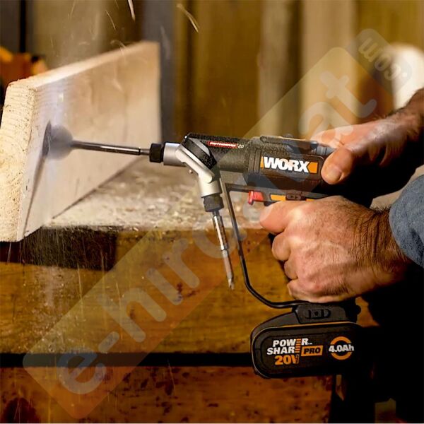 WORX WX177.9 20Volt Döner Kafa ve Çift Mandrenli Profesyonel Kömürsüz Şarjlı Matkap + 6 Parça Uç (Akü Dahil Değildir)