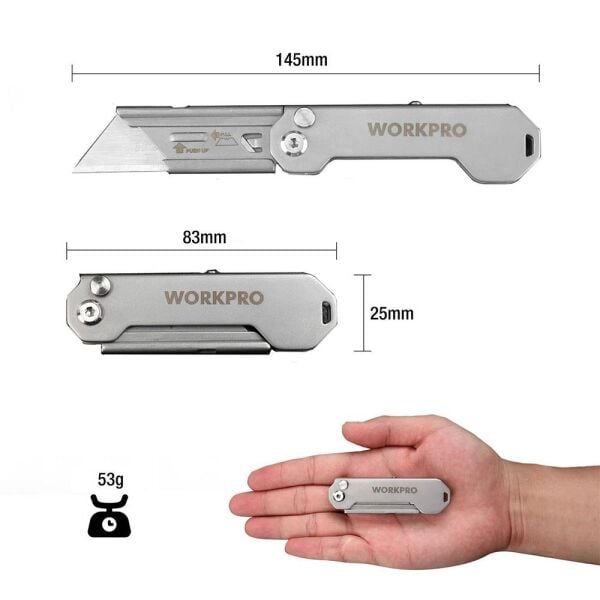 WORKPRO WP211016 Paslanmaz Çelik Gövde Katlanır Rötuş Maket Bıçağı