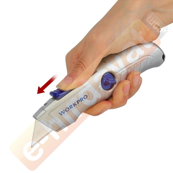 WORKPRO WP213007 Alüminyum Gövde Otomatik Geri Çekilebilir Rötuş Maket Bıçağı