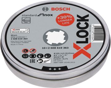 Bosch Aksesuarlar Bosch - X-LOCK - 125*1,6 mm Standard Seri Düz Inox (Paslanmaz Çelik) Kesme Diski (Taş) 10'lu