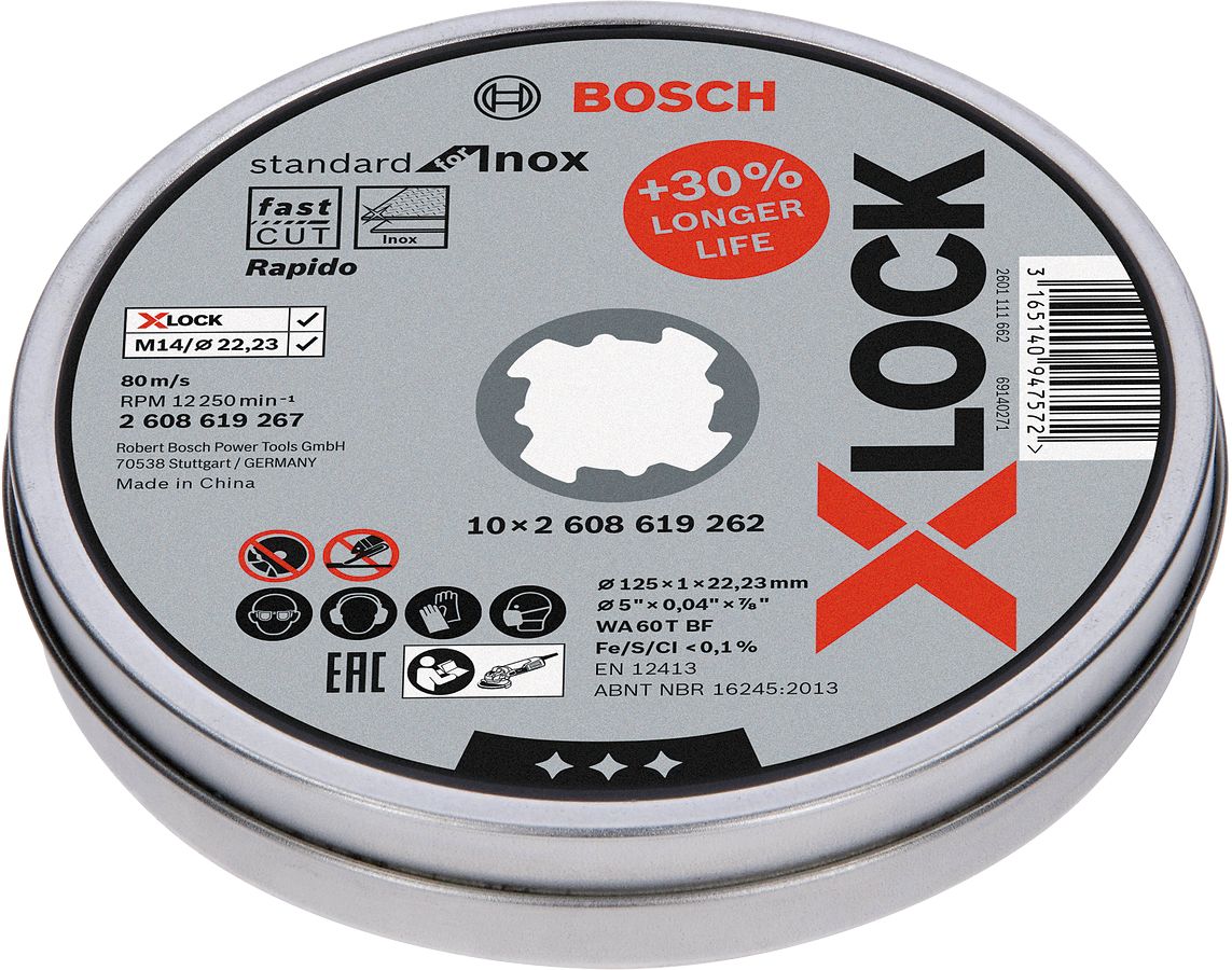 Bosch Aksesuarlar Bosch - X-LOCK - 125*1,0mm Standard Seri Düz Inox (Paslanmaz Çelik) Kesme Diski (Taş) - Rapido 10'lu
