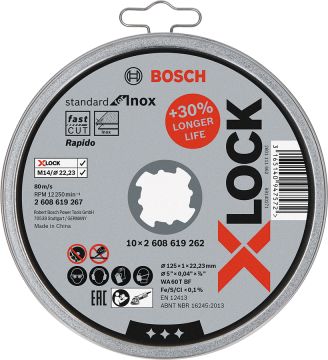 Bosch Aksesuarlar Bosch - X-LOCK - 125*1,0mm Standard Seri Düz Inox (Paslanmaz Çelik) Kesme Diski (Taş) - Rapido 10'lu
