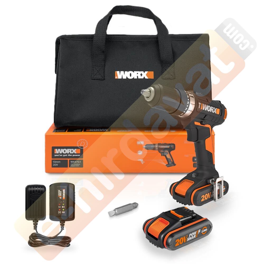 WORX WX370.1 20Volt/2.0Ah. Li-ion Çift Akülü Profesyonel Şarjlı Darbeli Matkap
