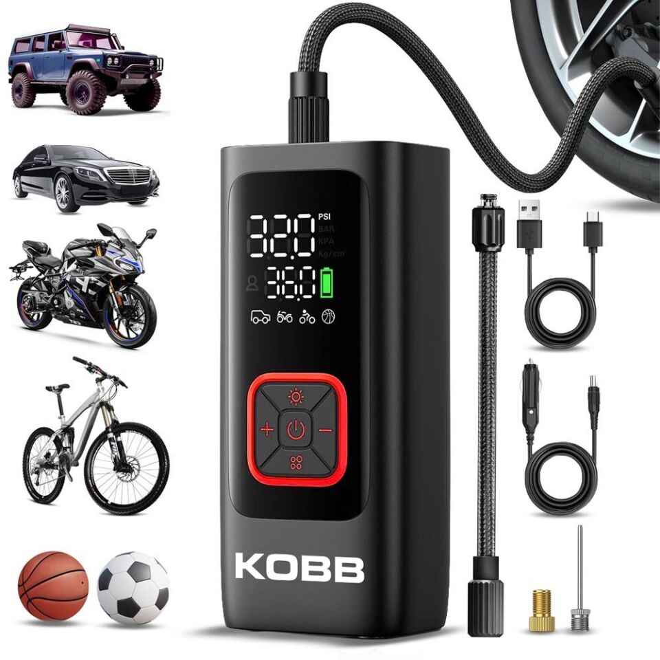 KOBB KB426 12V / Şarjlı Li-ion 150 PSI Dijital Göstergeli Akıllı Lastik Şişirme Pompası+ Powerbank + SOS + Led Lamba