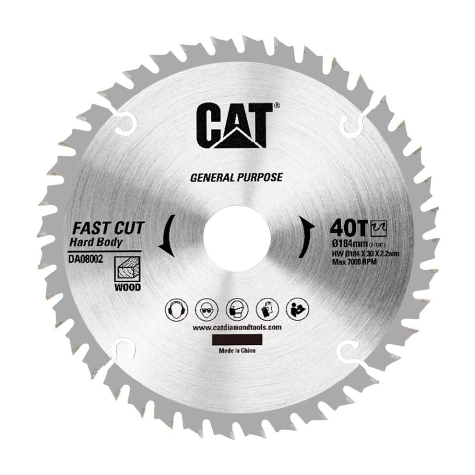 CAT DA08002 184x30mm Ahşap Kesme Elmas, Daire Testere Bıçağı 40 Diş