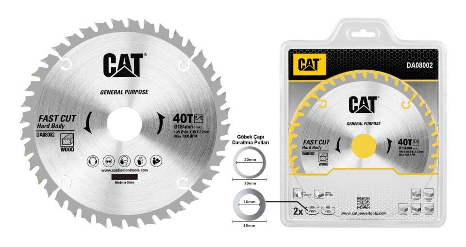 CAT DA08002 184x30mm Ahşap Kesme Elmas, Daire Testere Bıçağı 40 Diş