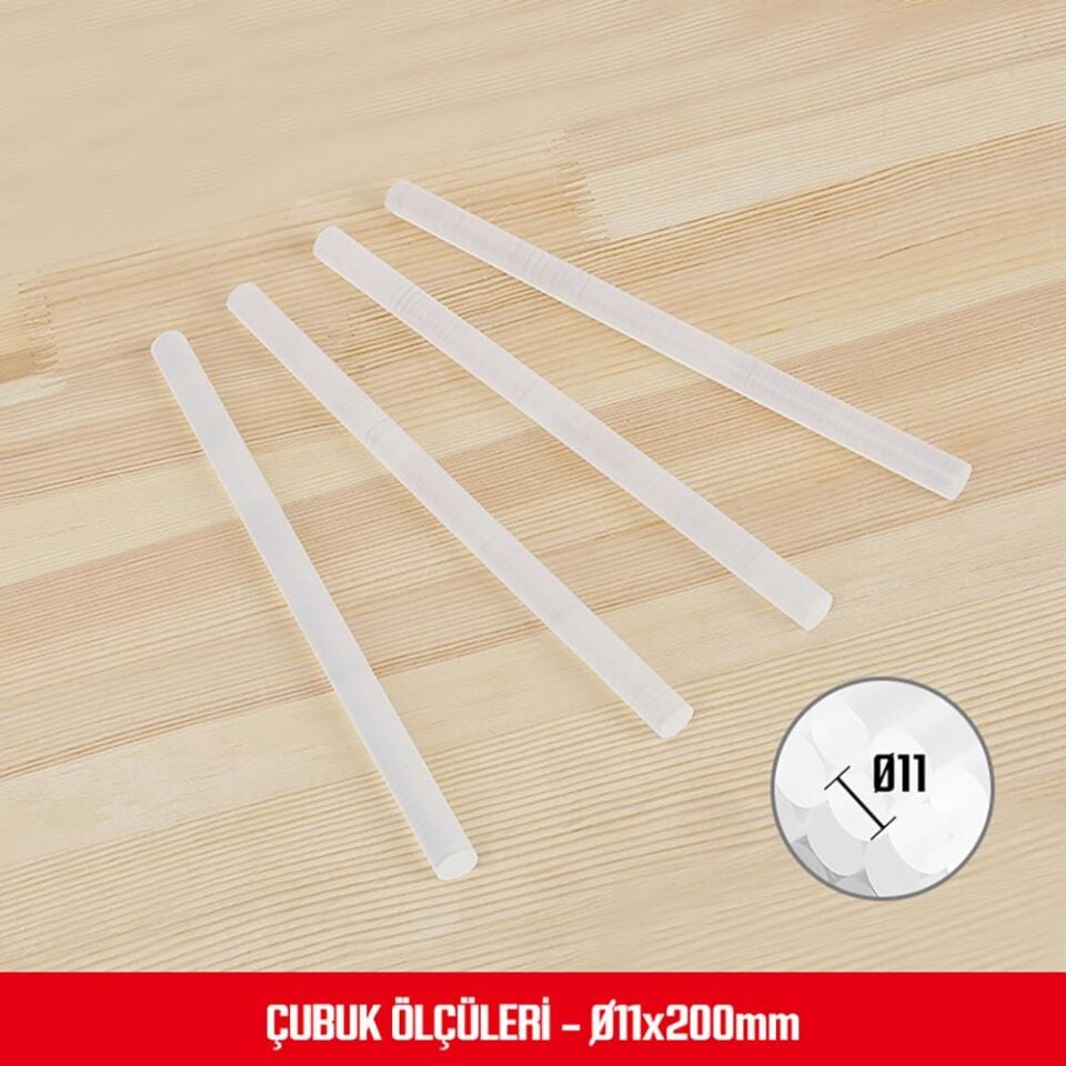 WORKPRO WP432002 11x200mm Sıcak Silikon Tabancası İçin 50 Adet Şeffaf Yedek Silikon/Mum