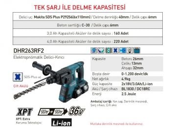 Makita DHR263RF2 Akülü Kırıcı Delici