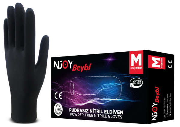 BEYBİ NJOY Pudrasız Siyah Muayene Eldiveni (Medium)