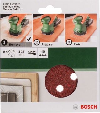 Bosch Aksesuarlar Bosch - Eksantirik Zımpara Kağıdı 5'li, 125 mm 40 Kum 8 Delik