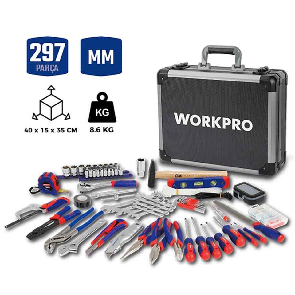 WORKPRO WP209100 297 Parça CR-V Profesyonel El Aleti Tamir Seti Tamir Bakım Çantası