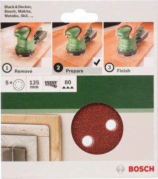 Bosch Aksesuarlar Bosch - Eksantirik Zımpara Kağıdı 5'li, 125 mm 80 Kum 8 Delik