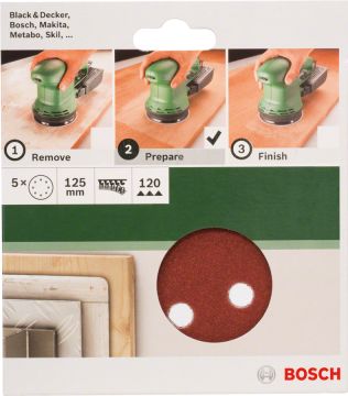 Bosch Aksesuarlar Bosch - Eksantirik Zımpara Kağıdı 5'li, 125 mm 120 Kum 8 Delik