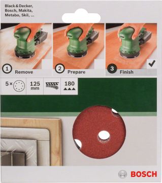 Bosch Aksesuarlar Bosch - Eksantirik Zımpara Kağıdı 5'li, 125 mm 180 Kum 8 Delik