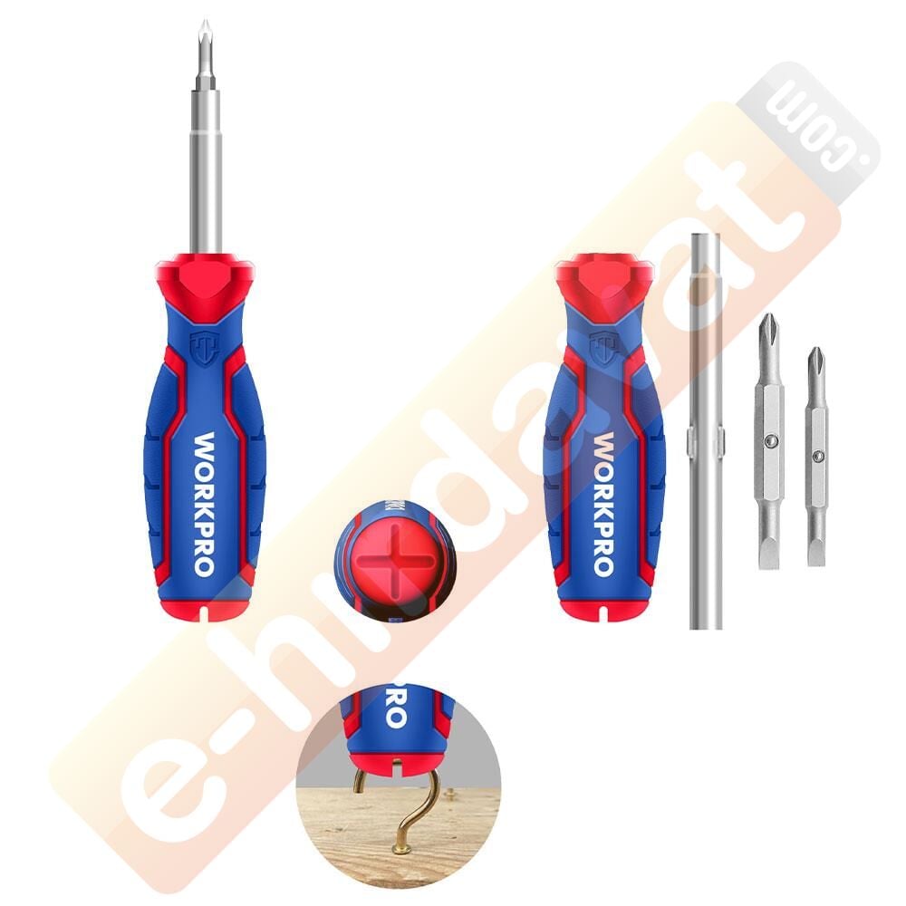 WORKPRO WP221046 6-IN-1 Profesyonel Çok Fonksiyonlu Değişken Uçlu Tornavida Seti