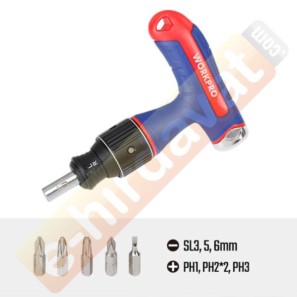 WORKPRO WP221072 7-IN-1 Profesyonel CR-V T- Saplı Cırcırlı Manyetik Tornavida Seti