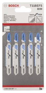 Bosch Aksesuarlar Bosch - Ekonomik Seri Inox (Paslanmaz Çelik) İçin T 118 EFS Dekupaj Testeresi Bıçağı - 5'Li Paket