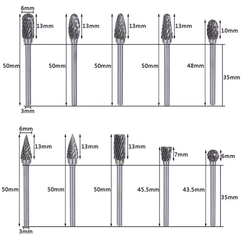 NEXON 10 Parça Elmas - Karbür Kalıpçı Freze Ucu Ahşap - Metal (3 mm Saplı)