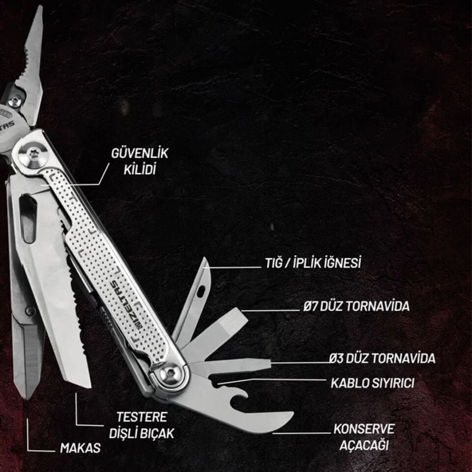 İZELTAŞ Multi Pro Tool 15 Fonksiyonlu Katlanır Multi Pense Seti