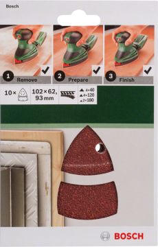 Bosch Aksesuarlar Bosch - Multi Zımpara Kağıdı 10'lu Set, 102 x 62/93 mm 40/120/180 Kum 11 Delik