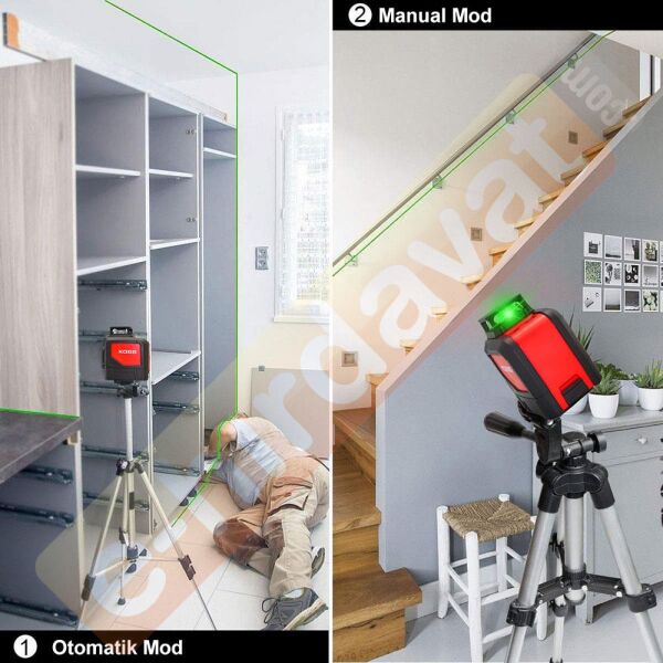 KOBB KBL30GTP 25 Metre Profesyonel Yatay 360° ve Dikey Otomatik Hizalamalı Yeşil Çapraz Çizgi Lazer Distomat + Tripod