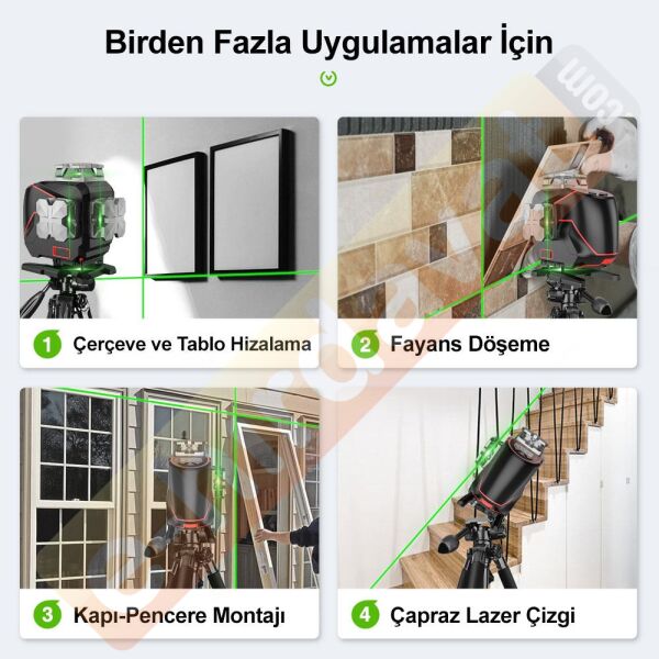 KOBB KBL36GTP Profesyonel Li-ion Şarjlı 4X360⁰ LCD Ekran Otomatik Hizalamalı Yeşil Çapraz Çizgi Lazer Distomat+Tripod