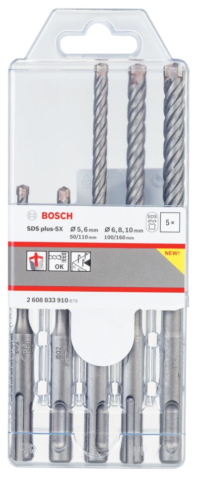 Bosch - SDS plus-5X Serisi Kırıcı Delici Matkap Ucu 5 Parça Set (5,6 x 110 mm, 6,8,10 x 160 mm)