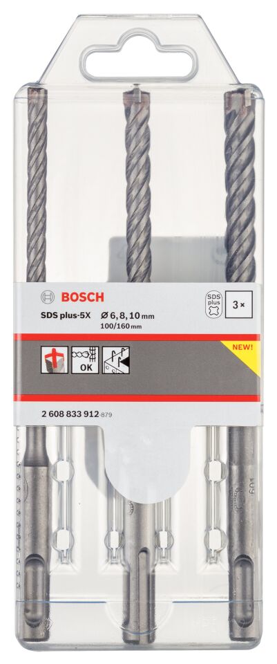Bosch - SDS plus-5X Serisi Kırıcı Delici Matkap Ucu 3 Parça Set ( 6,8,10 x 160 mm)