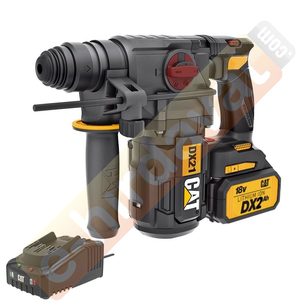CAT DX21BC 18Volt 2.0Ah 2.2J Li-ion Tek Akülü Şarjlı Kömürsüz Profesyonel SDS-Plus Pnömatik Kırıcı/Delici