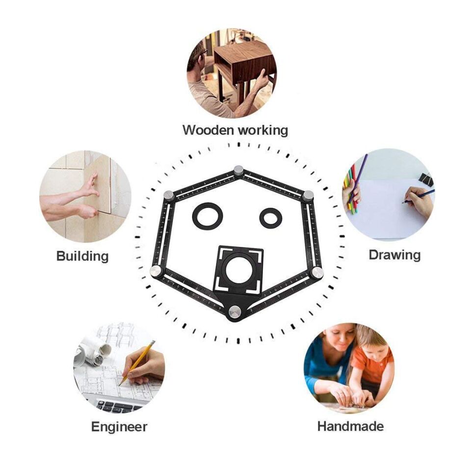 ROX Wood 0071 Çok Fonksiyonlu Delik Ayarlayıcı Şablon Cetveli