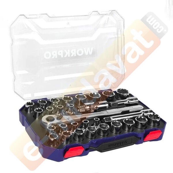 WORKPRO WP202525 30 Parça 1/2’’ CR-V Metrik/İnç Profesyonel Lokma Takımı