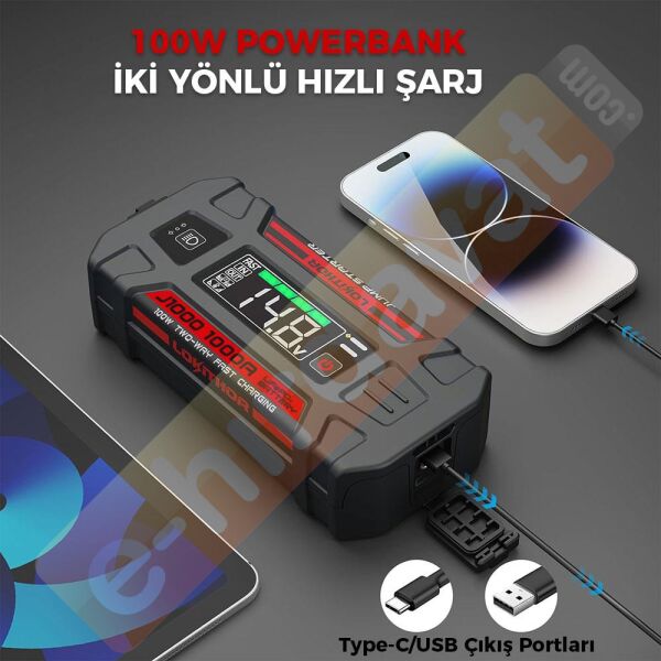 Lokithor J1000 12V 1000Amp LiFePO4 Akıllı Akü Takviye + Powerbank + Led Lamba