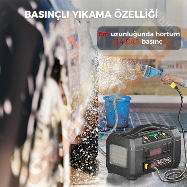 Lokithor AW401 12V 2500Amp Li-Polimer Akıllı Akü Takviye + Pompa + Basınçlı Yıkama + Powerbank + Led Lamba