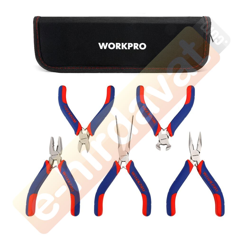 WORKPRO WP201015 CR-V 5 Parça Elektronikçi Profesyonel Mini Pense Seti + Bez Taşıma Çantası