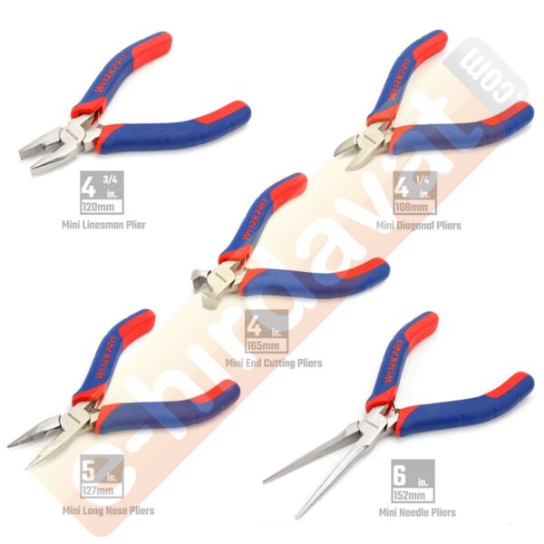 WORKPRO WP201015 CR-V 5 Parça Elektronikçi Profesyonel Mini Pense Seti + Bez Taşıma Çantası
