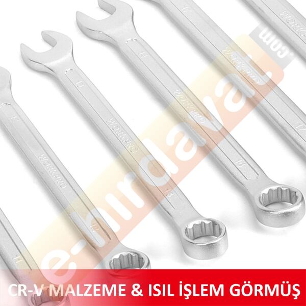 WORKPRO WP202575 8-19mm 8 Parça CR-V Profesyonel Kombine Anahtar Takımı + Bez Taşıma Kılıfı