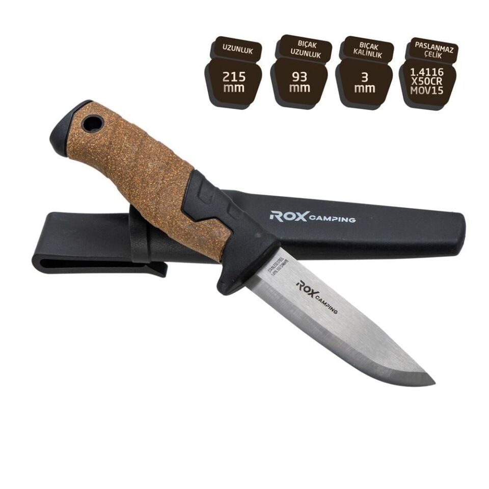 ROX CAMPING 0322 Busch Craft Plus Paslanmaz Çelik Kamp Bıçağı (Siyah)
