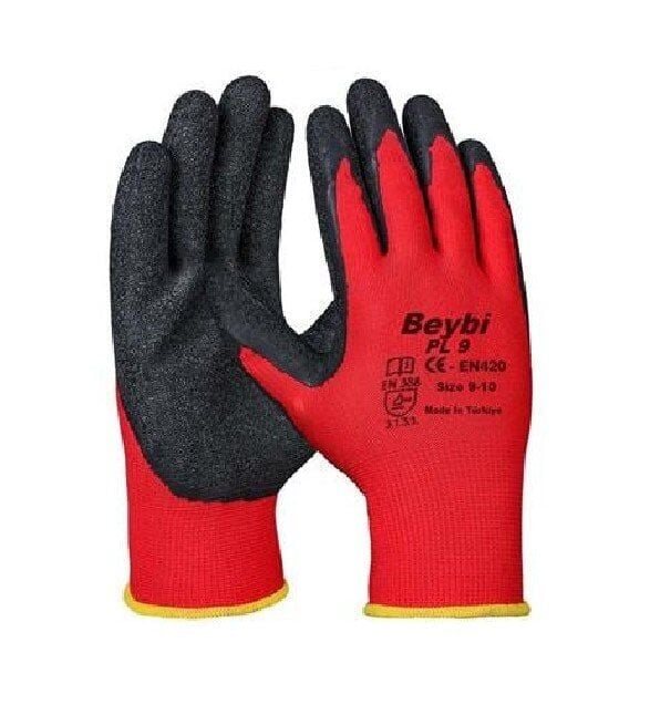 BEYBİ PL-9 Nitril Örme Eldiven Kırmızı Siyah No:10